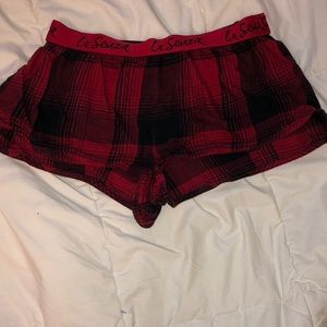 Red, plaid pyjama shorts